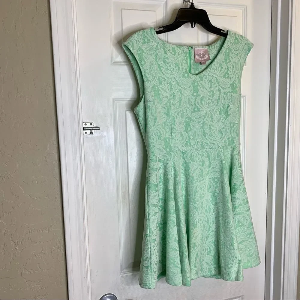 Anthropologie Romeo + Juliet Couture Mint Green Lace Skater Dress Size Medium